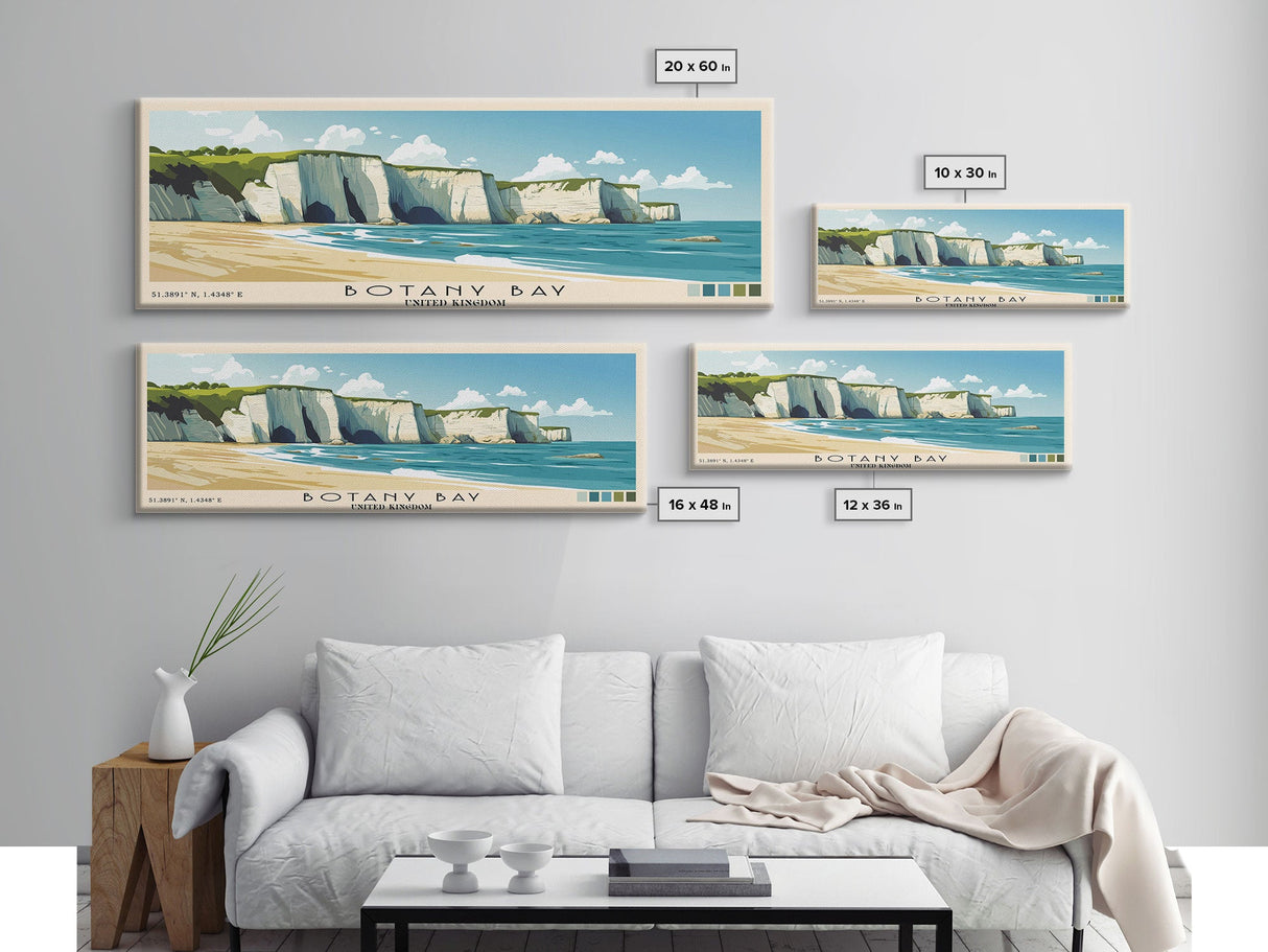 Botany Bay, United Kingdom Panoramic Print, Vacation Gift, United Kingdom Wall Art, Beach Painting, Beach Decor, Beach Or Lakehouse Art
