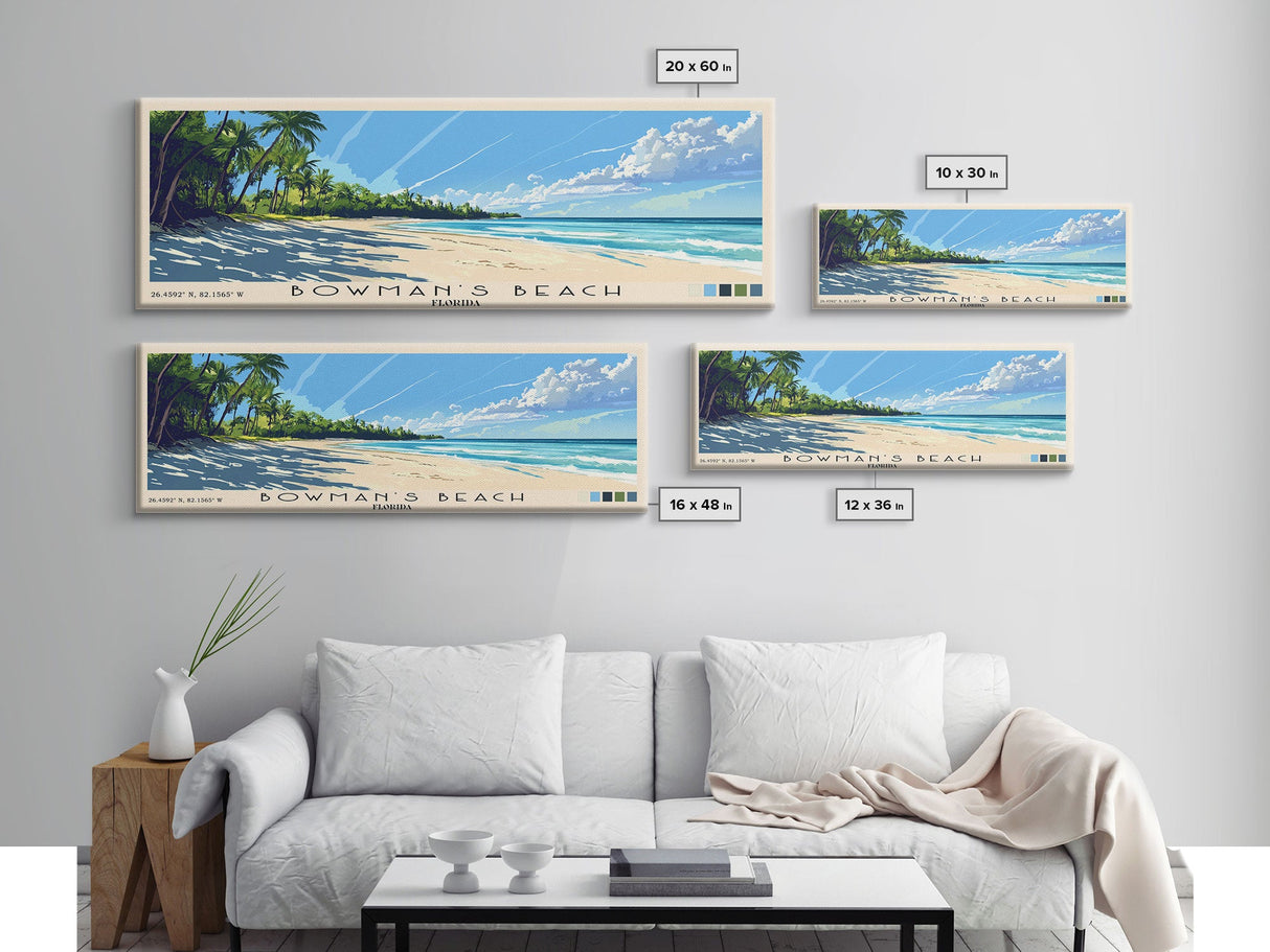 Bowman’s Beach, Florida Panoramic Print, Vacation Gift, Florida Wall Art, Beach Painting, Beach Decor, Large Wall Art, Wood Frame Art