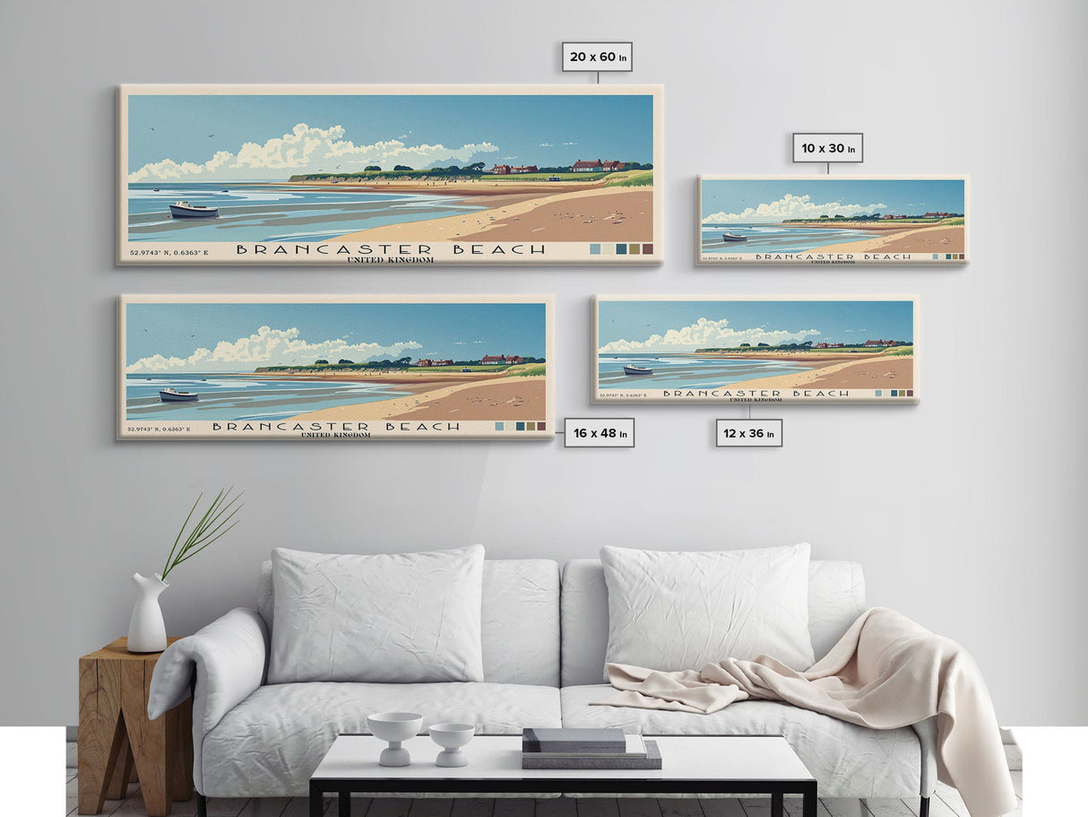 Brancaster Beach, United Kingdom Panoramic Beach Print, Vacation Gift, United Kingdom Wall Art, Framed Canvas Print, Framed Beach Painting