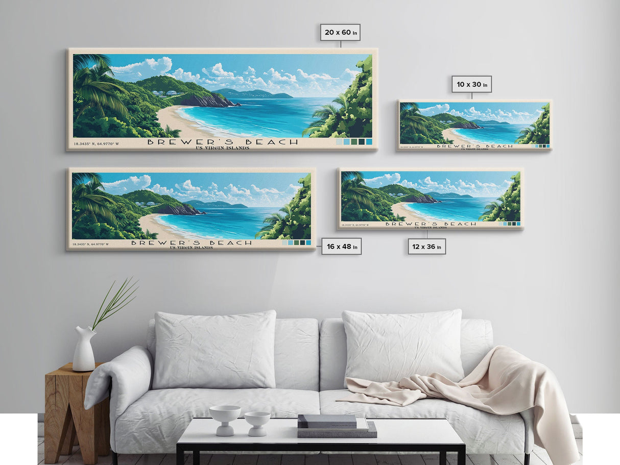 Brewer’s Beach, US Virgin islands Panoramic Print, Vacation Gift, US Virgin islands Wall Art, Beach Painting, Beach Decor, Beach Or Lakehouse Art