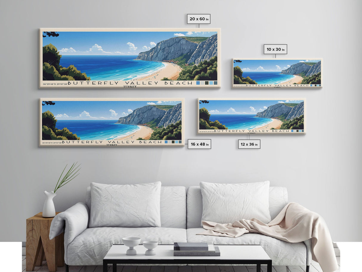 Butterfly Valley Beach, Turkey Panoramic Print, Vacation Gift, Turkey Wall Art, Beach Painting, Beach Decor, Large Wall Art, Wood Frame Art