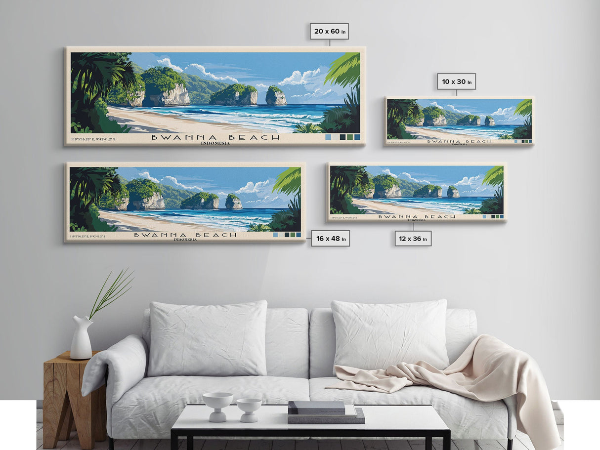 Bwanna Beach, Indonesia Panoramic Beach Print, Vacation Gift, Indonesia Wall Art, Framed Canvas Print, Framed Beach Painting