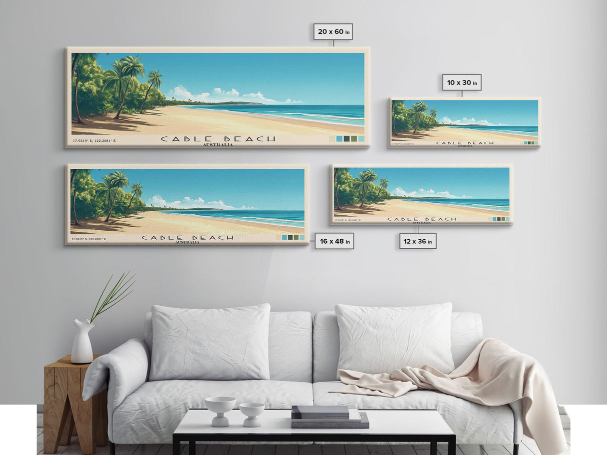 Cable Beach, Australia Panoramic Beach Print, Vacation Gift, Australia Wall Art, Framed Canvas Print, Framed Beach Painting