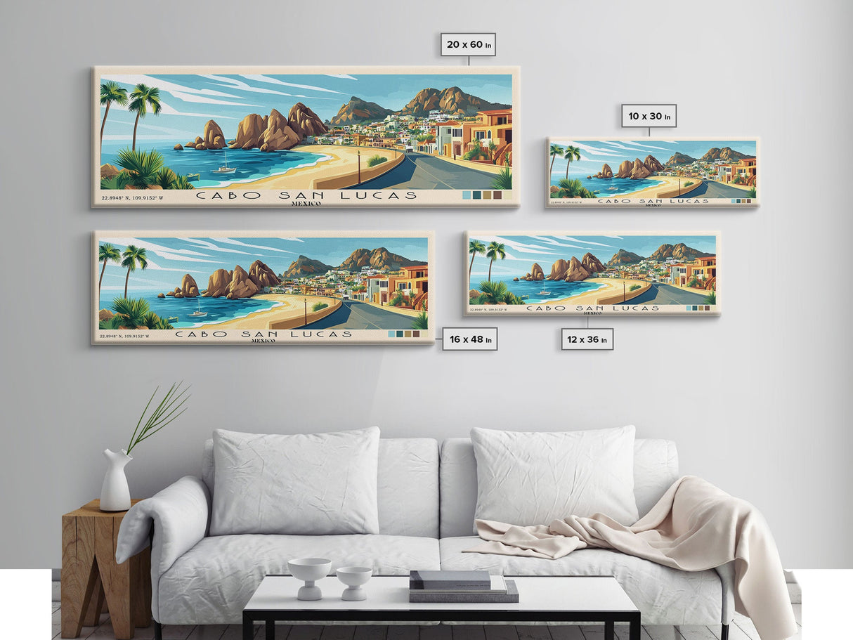 Cabo San Lucas, Mexico Panoramic Print, Vacation Gift, Mexico Wall Art, Beach Painting, Beach Decor, Beach Or Lakehouse Art