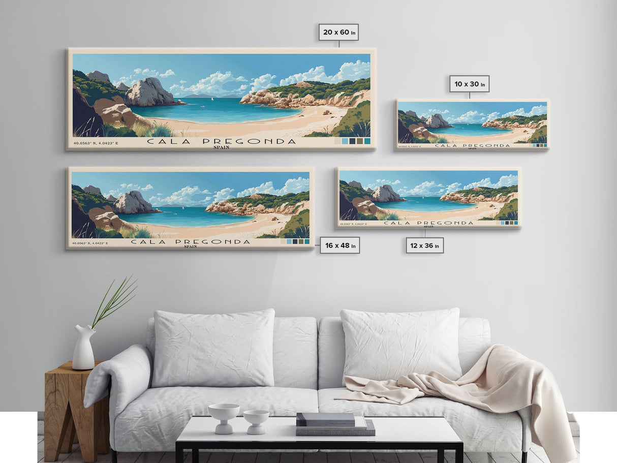Cala Pregonda, Spain Panoramic Print, Vacation Gift, Spain Wall Art, Beach Painting, Beach Decor, Beach Or Lakehouse Art