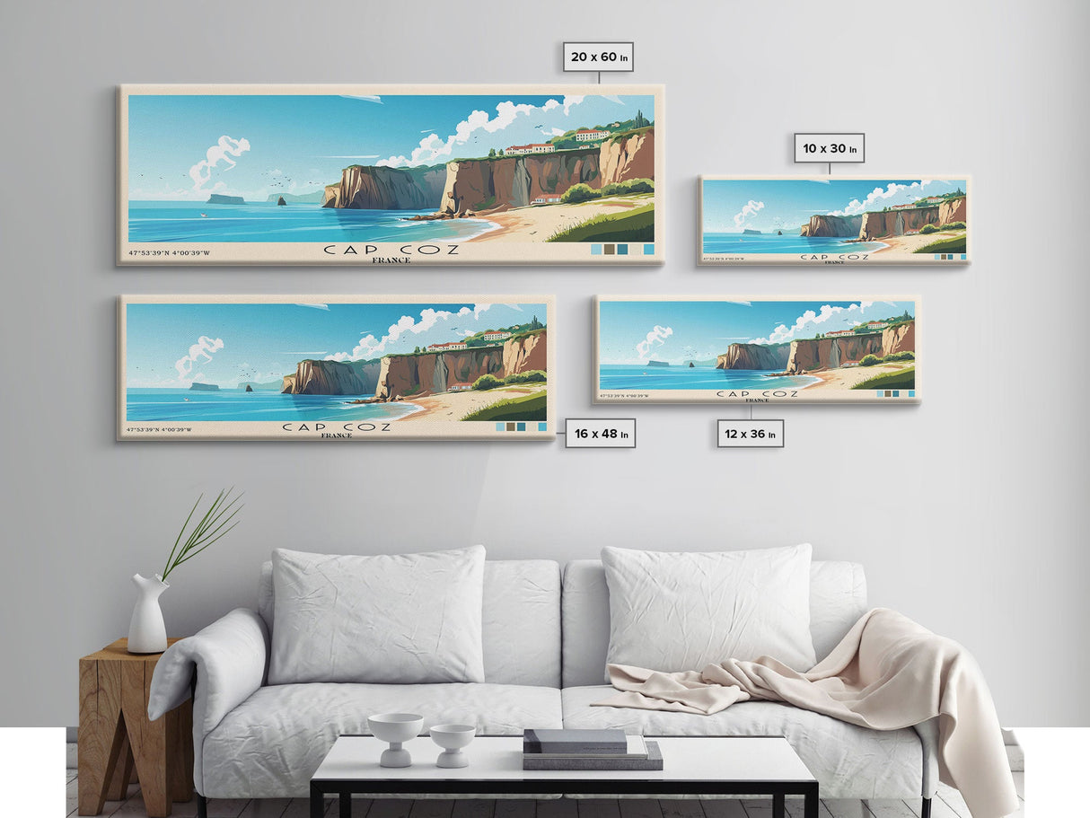 Cap Coz, France Panoramic Print, Vacation Gift, France Wall Art, Beach Painting, Beach Decor, Large Wall Art, Wood Frame Art