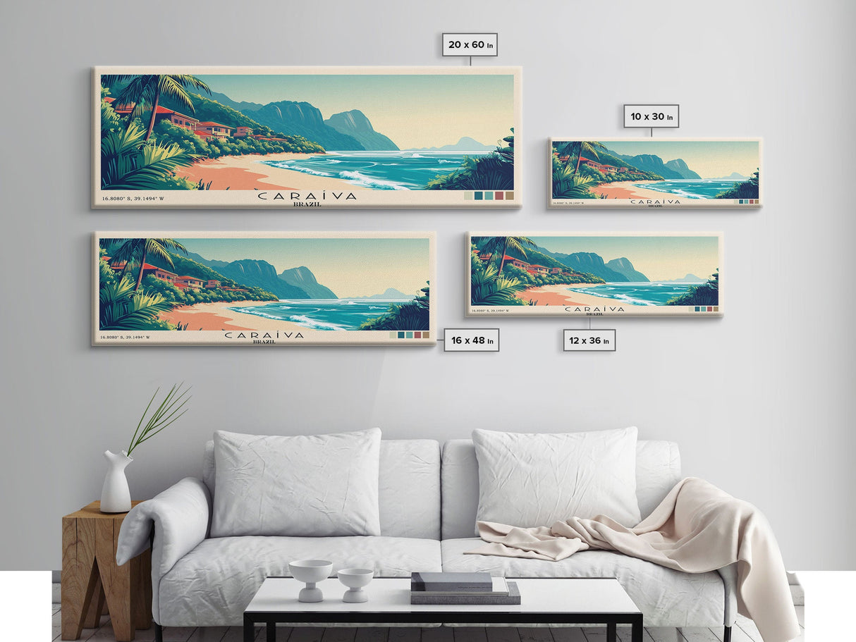 Caraíva, Brazil Panoramic Print, Vacation Gift, Brazil Wall Art, Beach Painting, Beach Decor, Large Wall Art, Wood Frame Art