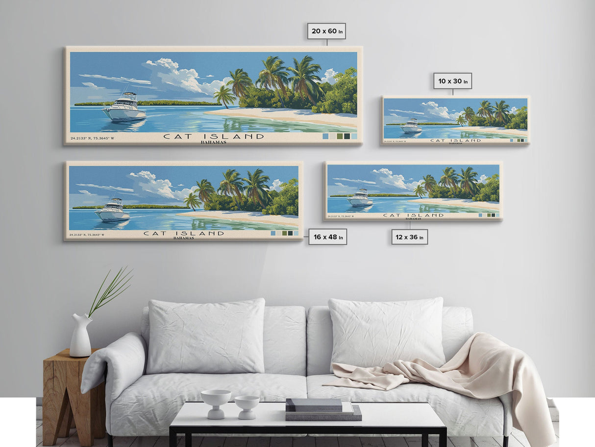 Cat Island, Bahamas Panoramic Beach Print, Vacation Gift, Bahamas Wall Art, Beach Painting, Beach Decor, Beach Painting
