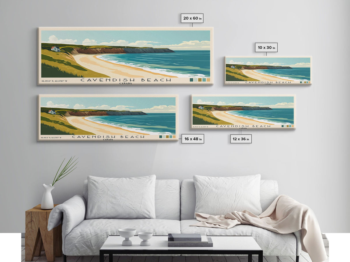 Cavendish Beach, Canada Panoramic Beach Print, Vacation Gift, Canada Wall Art, Framed Canvas Print, Framed Beach Painting