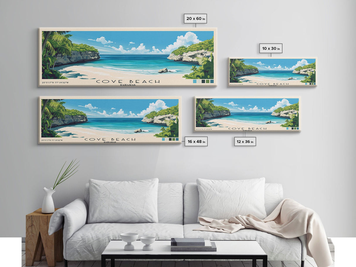 Cove Beach, Bahamas Panoramic Print, Vacation Gift, Bahamas Wall Art, Vacation Wall Art, Vacatation Memories, Beach Decor, Beach Or Lakehouse Art
