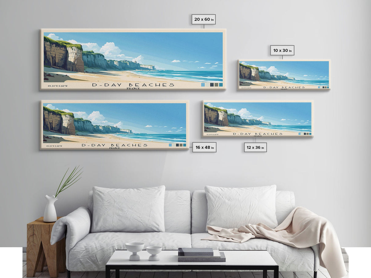 D-Day beaches, France Panoramic Beach Print, Vacation Gift, France Wall Art, Framed Canvas Print, Framed Beach Painting