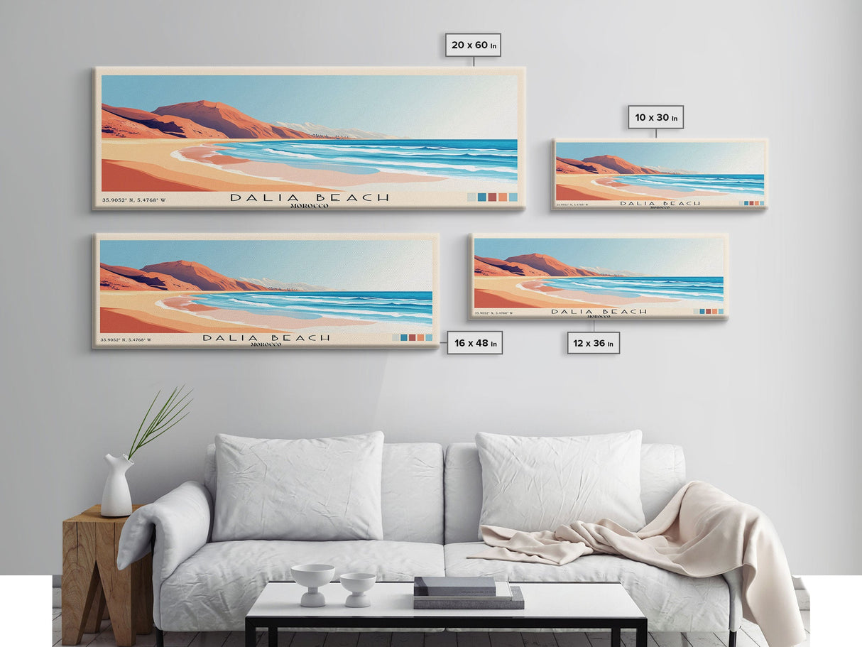 Dalia Beach, Morocco Panoramic Beach Print, Vacation Gift, Morocco Wall Art, Beach Painting, Beach Decor, Beach Painting