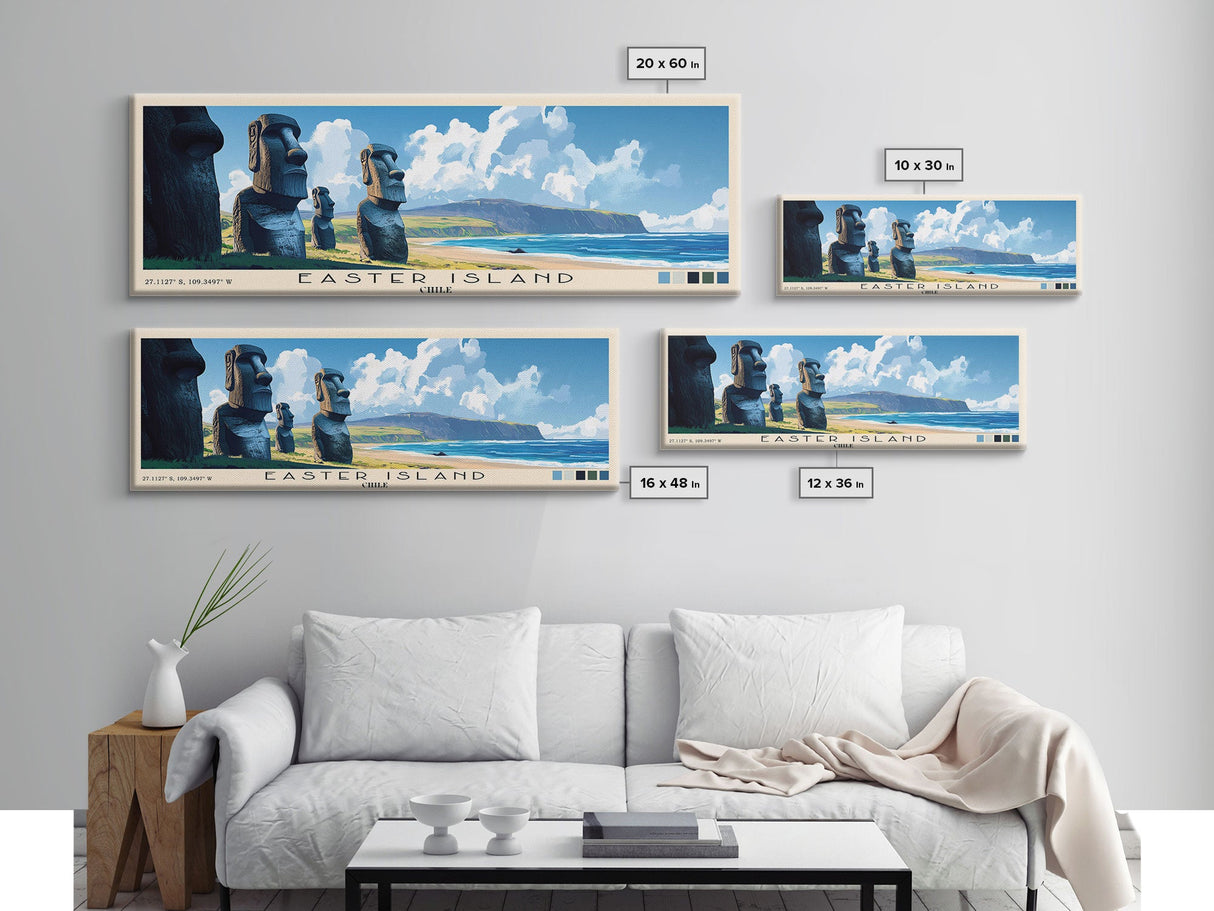 Easter Island, Chile Panoramic Print, Vacation Gift, Chile Wall Art, Beach Painting, Beach Decor, Beach Or Lakehouse Art