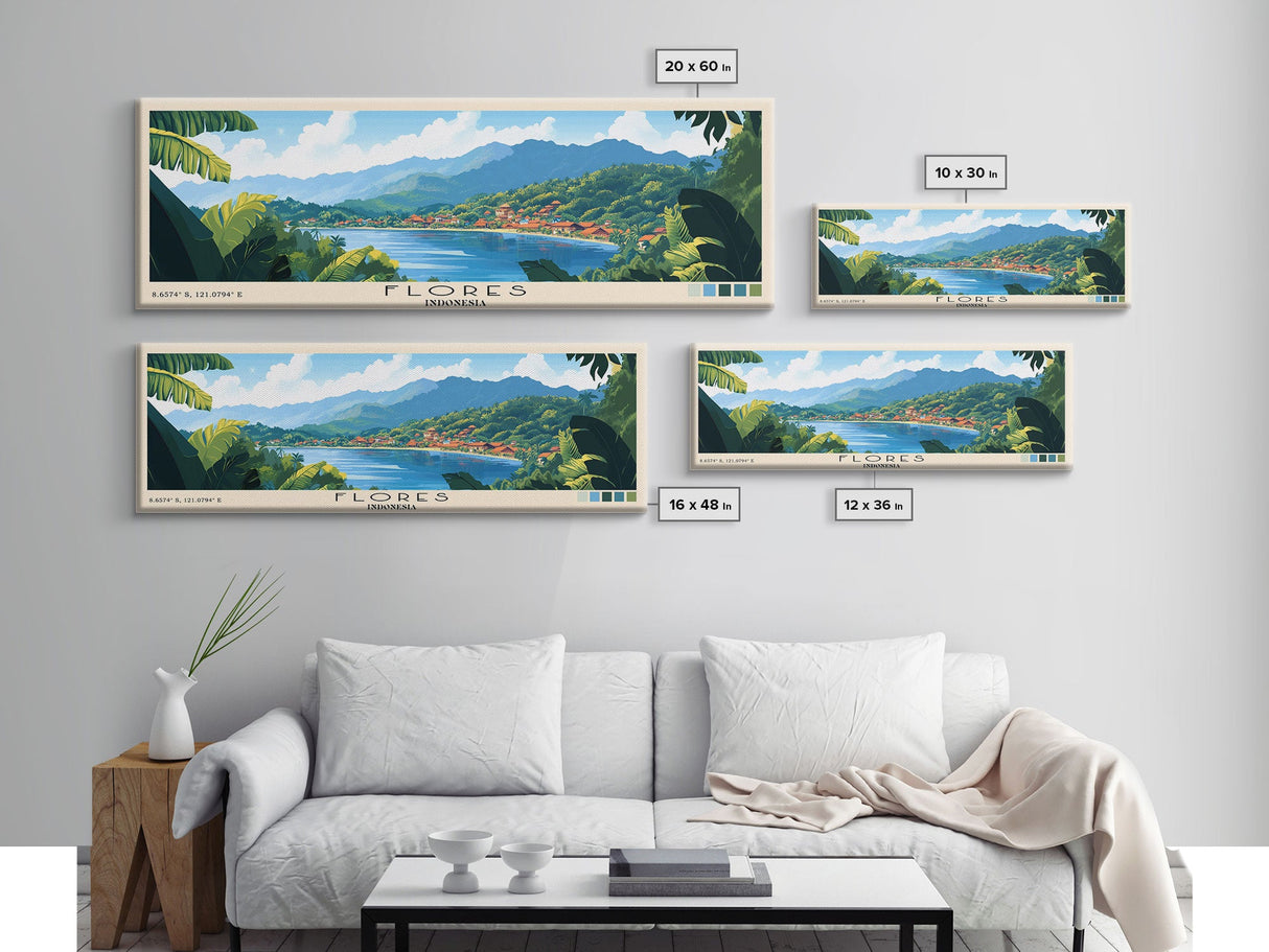 Flores, Indonesia Panoramic Beach Print, Vacation Gift, Indonesia Wall Art, Beach Painting, Beach Decor, Beach Painting