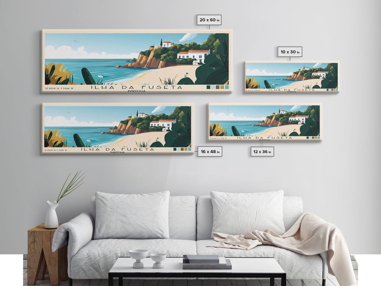 Ilha da Fuseta, Portugal Panoramic Print, Vacation Gift, Portugal Wall Art, Beach Painting, Beach Decor, Large Wall Art, Wood Frame Art