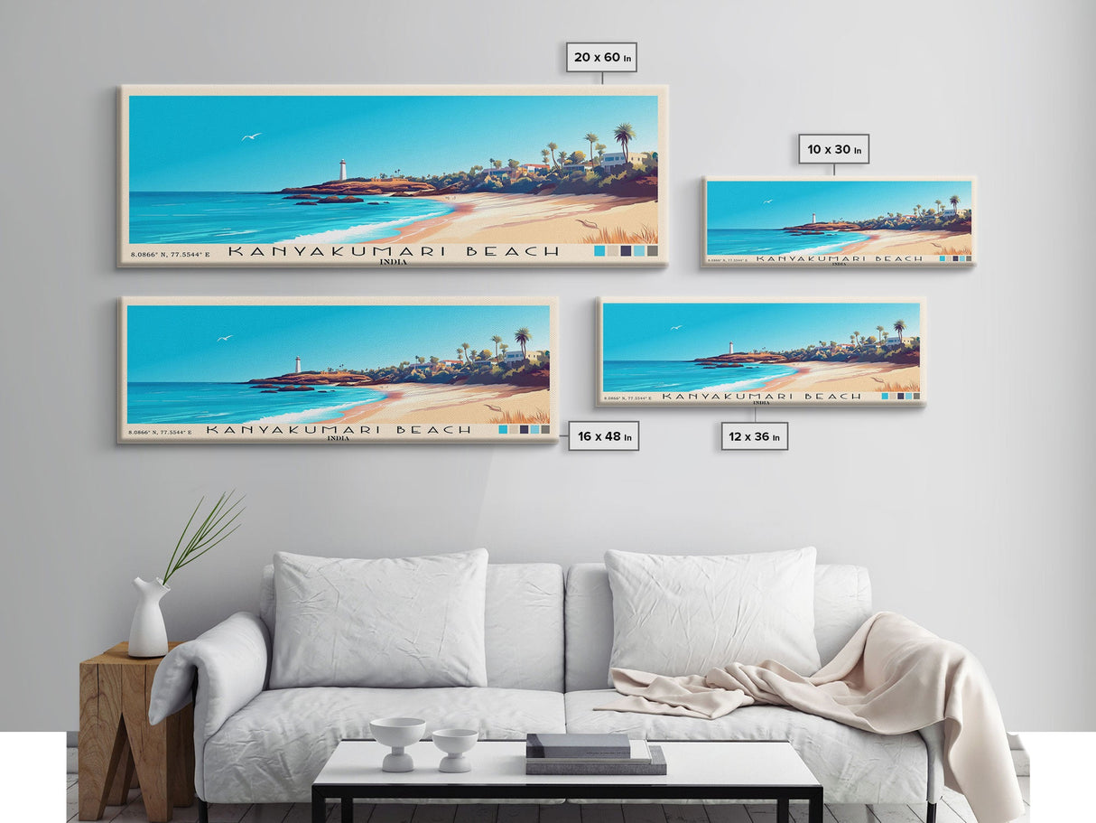 Kanyakumari Beach, India Panoramic Beach Print, Vacation Gift, India Wall Art, Framed Canvas Print, Framed Beach Painting