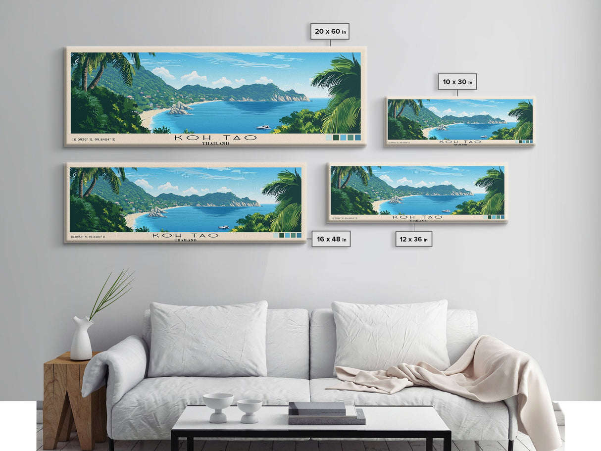 Koh Tao, Thailand Panoramic Beach Print, Vacation Gift, Thailand Wall Art, Beach Painting, Beach Decor, Beach Painting
