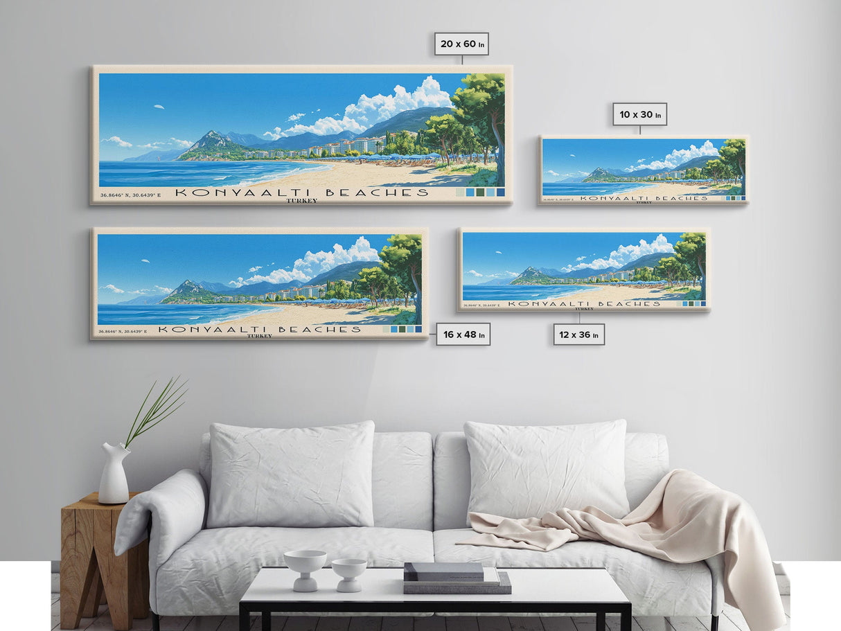 Konyaaltı Beaches, Turkey Panoramic Print, Vacation Gift, Turkey Wall Art, Beach Painting, Beach Decor, Beach Or Lakehouse Art