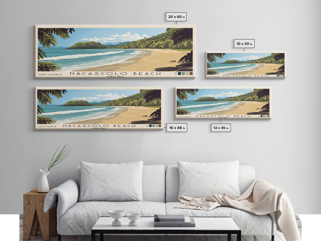 Nacascolo Beach, Costa Rica Panoramic Print, Vacation Gift, Costa Rica Wall Art, Beach Painting, Beach Decor, Large Wall Art, Wood Frame Art