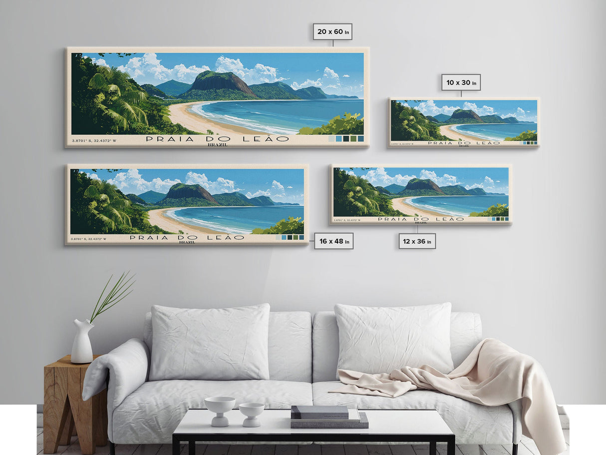 Praia do Leão, Brazil Panoramic Beach Print, Vacation Gift, Brazil Wall Art, Framed Canvas Print, Framed Beach Painting
