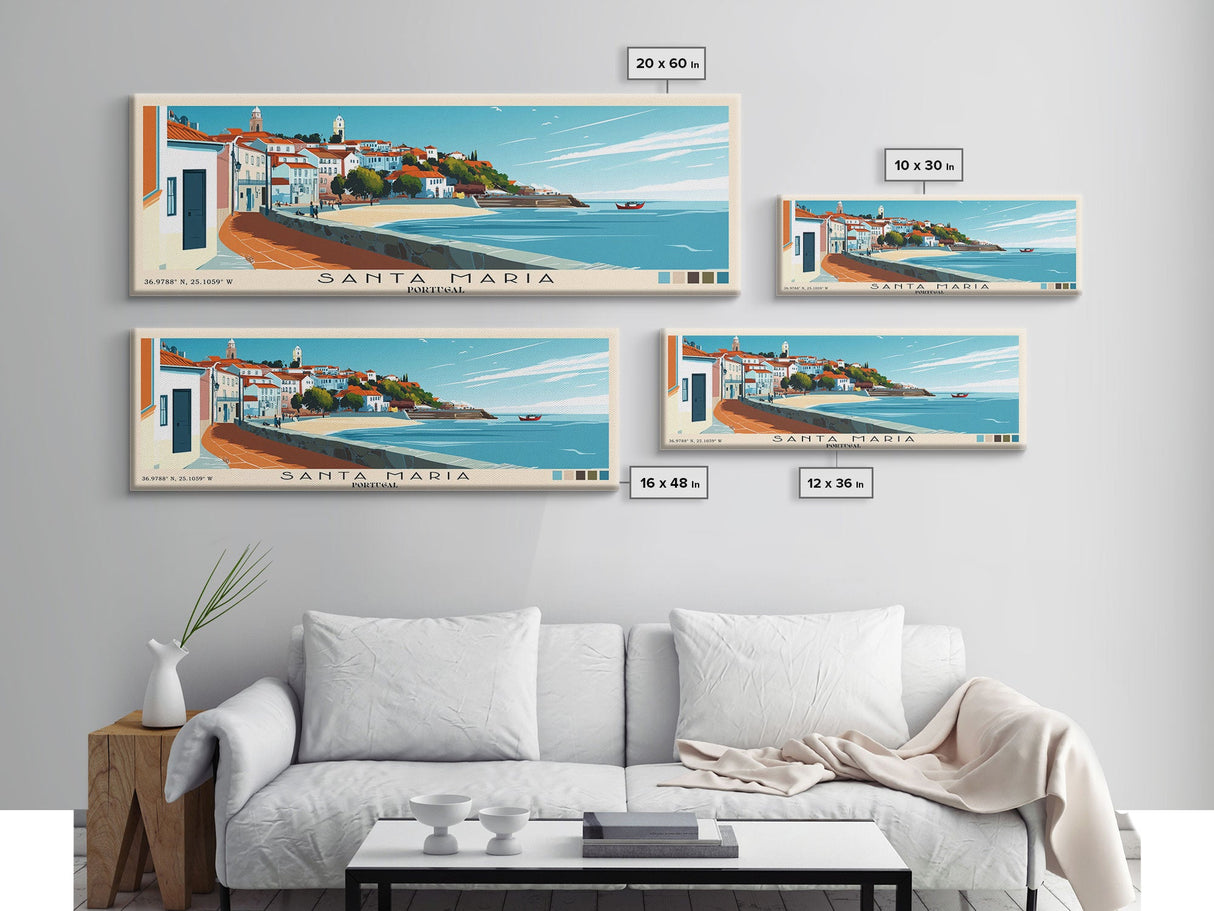 Santa Maria, Portugal Panoramic Beach Print, Vacation Gift, Portugal Wall Art, Beach Painting, Beach Decor, Beach Painting