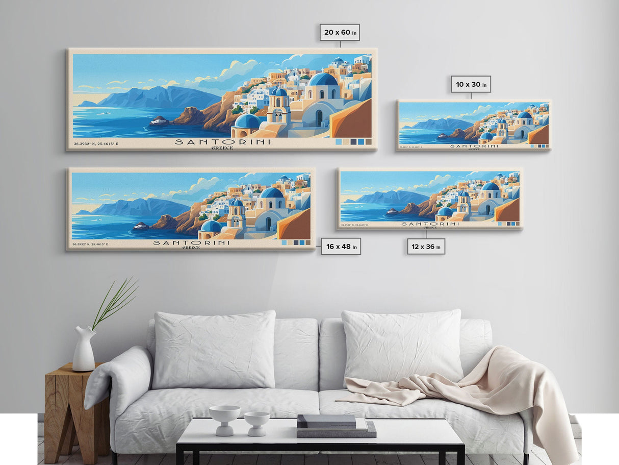 Santorini, Greece Panoramic Print, Vacation Gift, Greece Wall Art, Vacation Wall Art, Vacatation Memories, Beach Decor, Beach Or Lakehouse Art