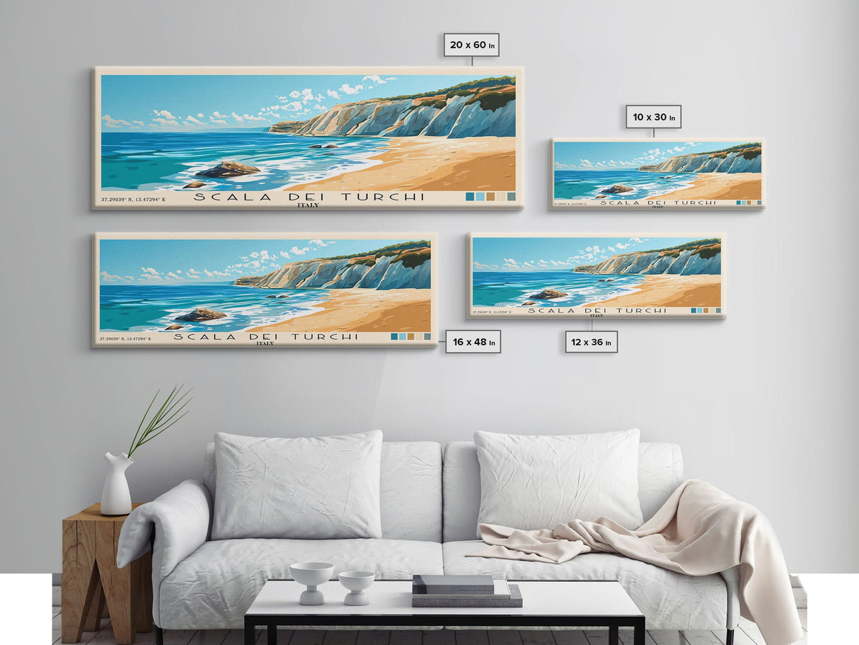 Scala dei Turchi, Italy Panoramic Print, Vacation Gift, Italy Wall Art, Beach Painting, Beach Decor, Large Wall Art, Wood Frame Art