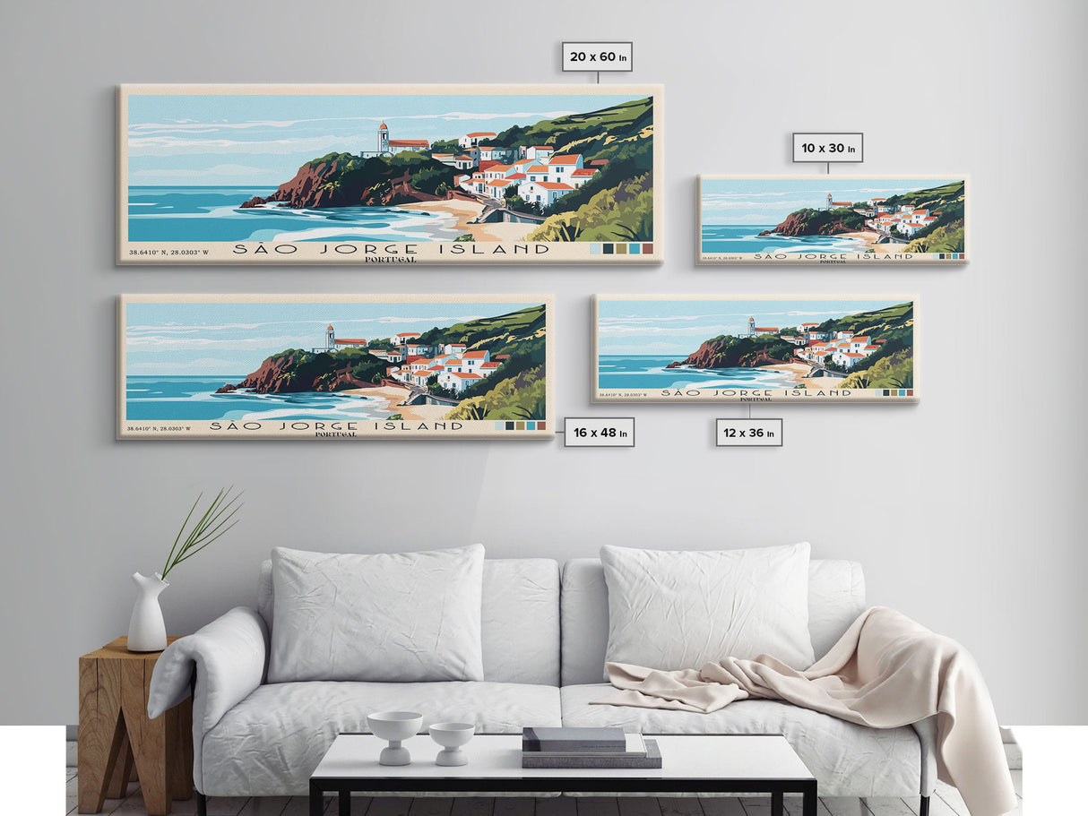 São Jorge Island, Portugal Panoramic Beach Print, Vacation Gift, Portugal Wall Art, Beach Painting, Beach Decor, Beach Painting