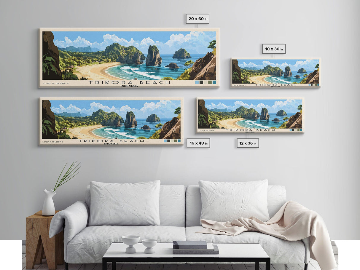 Trikora Beach, Indonesia Panoramic Beach Print, Vacation Gift, Indonesia Wall Art, Beach Painting, Beach Decor, Beach Painting