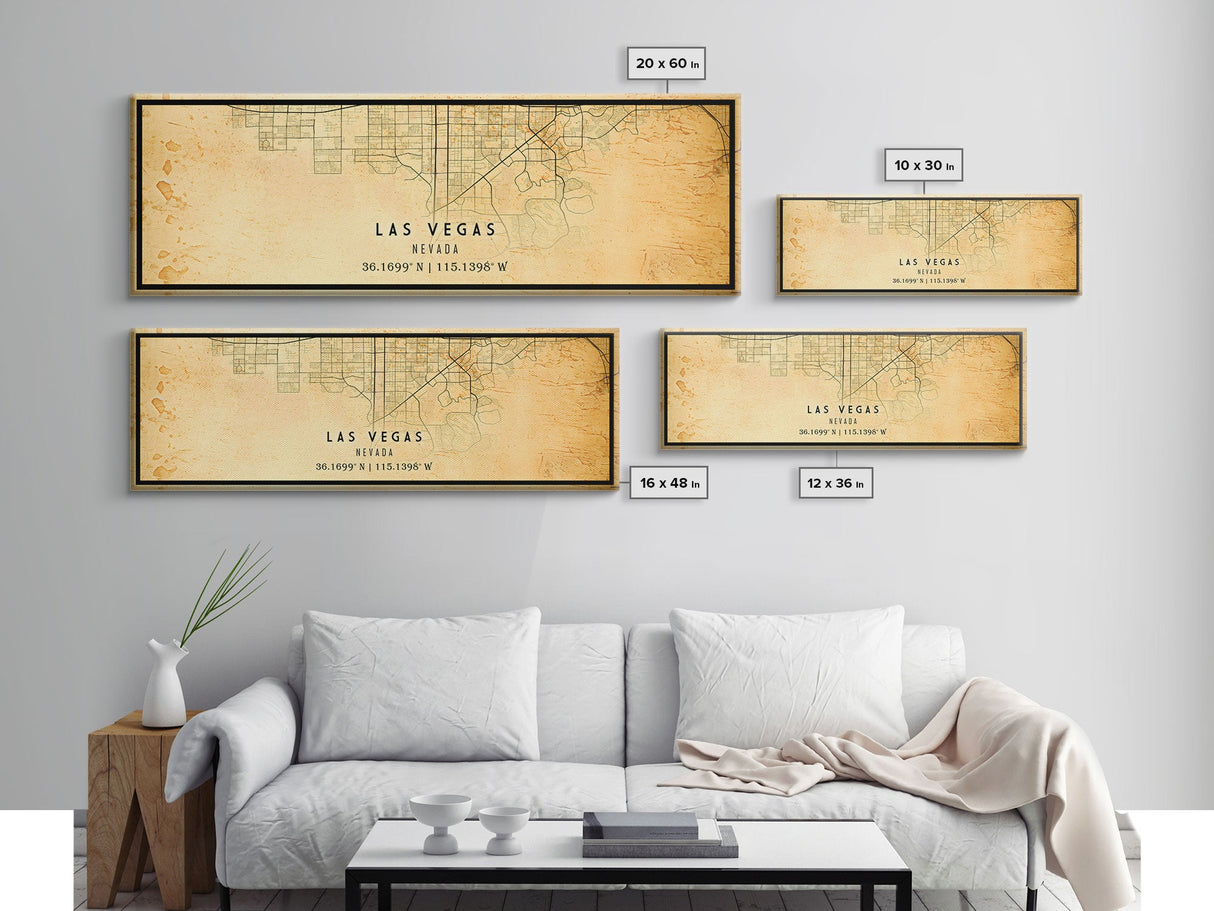 Panoramic Old Las Vegas City Map Wall Art Canvas Print, Vintage Style Las Vegas Map, Framed Wall Art, Cool Las Vegas Wall Art, Office Decor