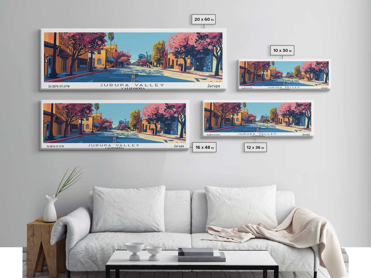 Jurupa Valley California Panoramic Painting, Mid Century Modern Framed Canvas Print, Retro Pop Art Travel Poster, Home Decor