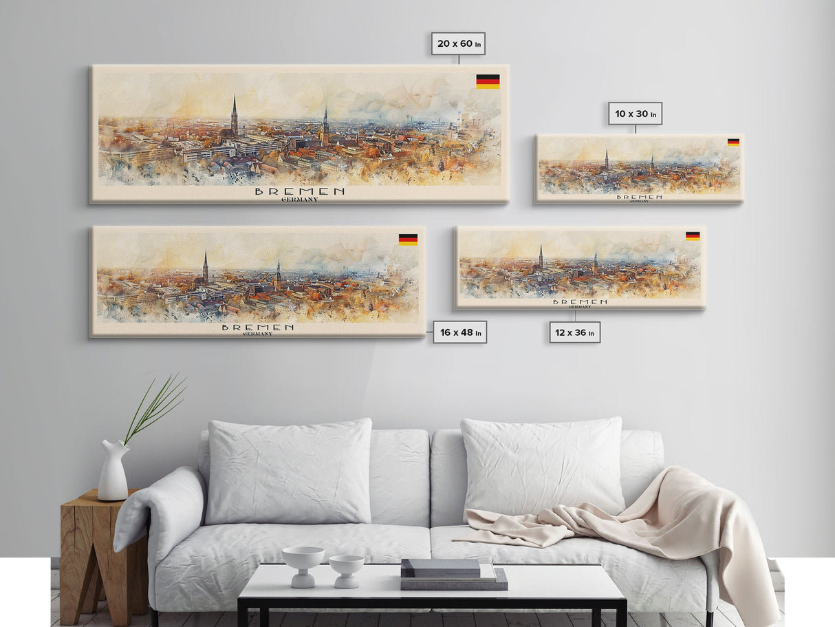 Bremen Germany Wall Art, Panoramic Travel Poster, Panoramic Framed Canvas Print, City Wall Art, Wall Hanging Home Decor, Travel Art