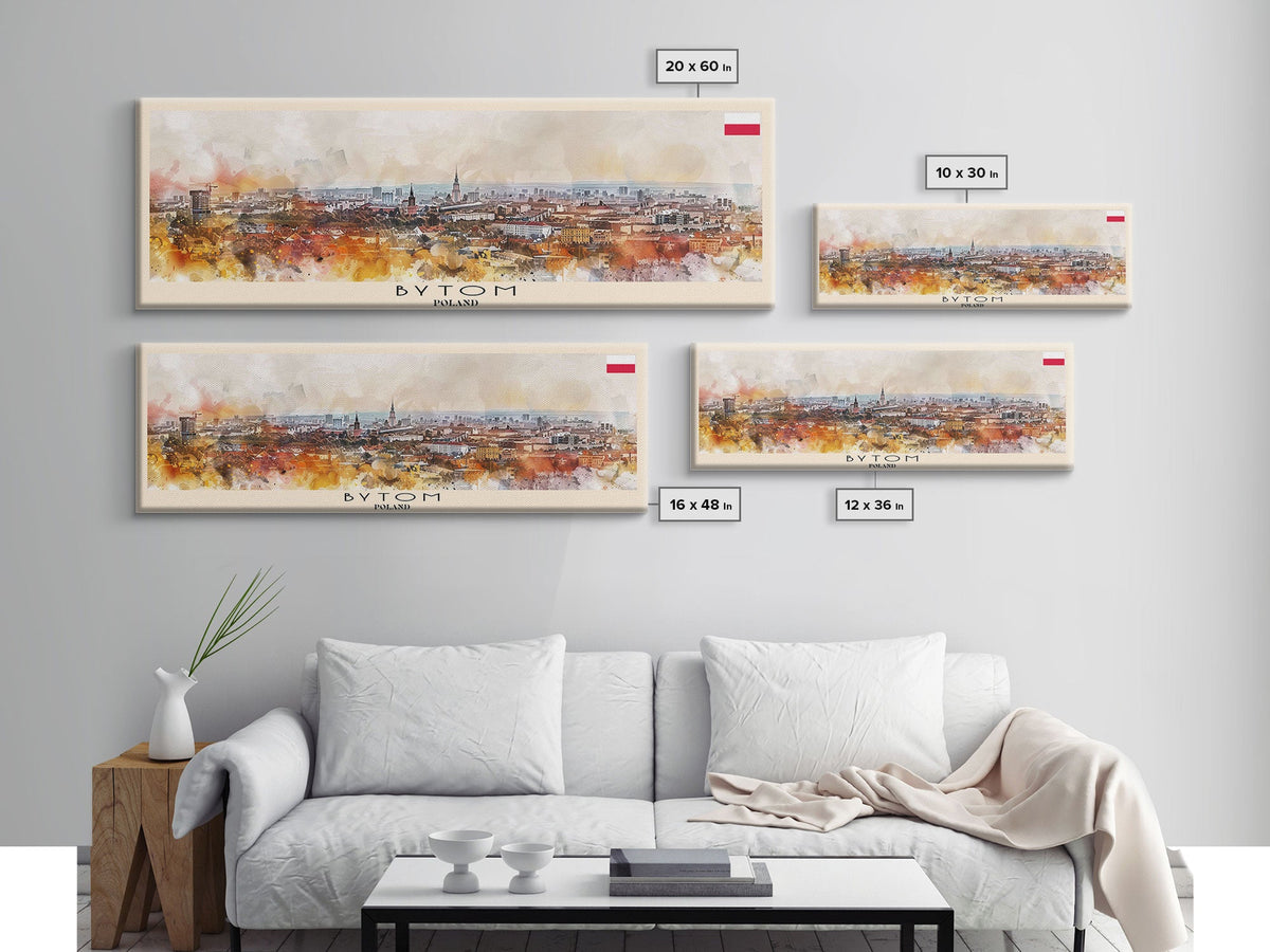 Bytom Poland Panoramic Travel Poster, Framed Canvas Print or Metal Wall Art, Travel Art, Home Decor, Panoramic Painting, Midcentury Art