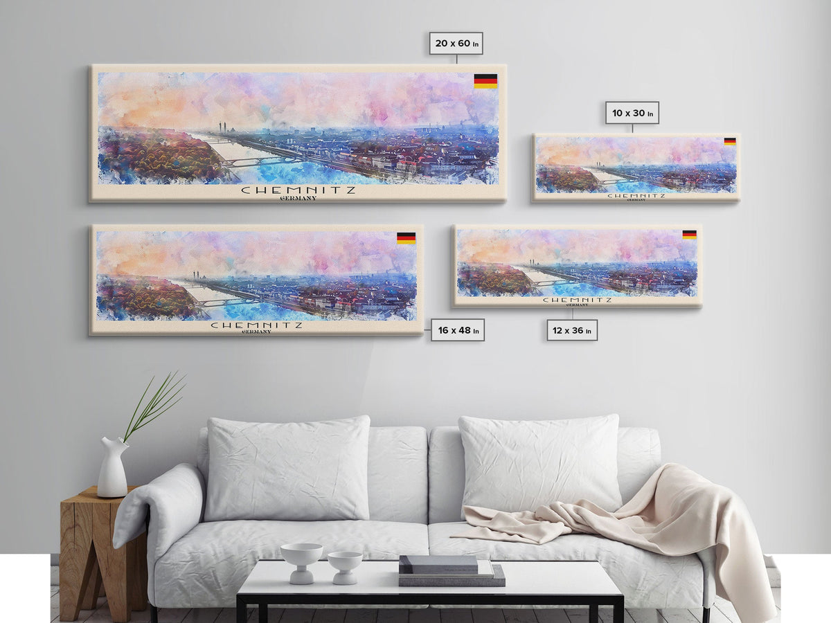 Chemnitz Germany Wall Art, Panoramic Travel Poster, Panoramic Framed Canvas Print, City Wall Art, Wall Hanging Home Decor, Travel Art