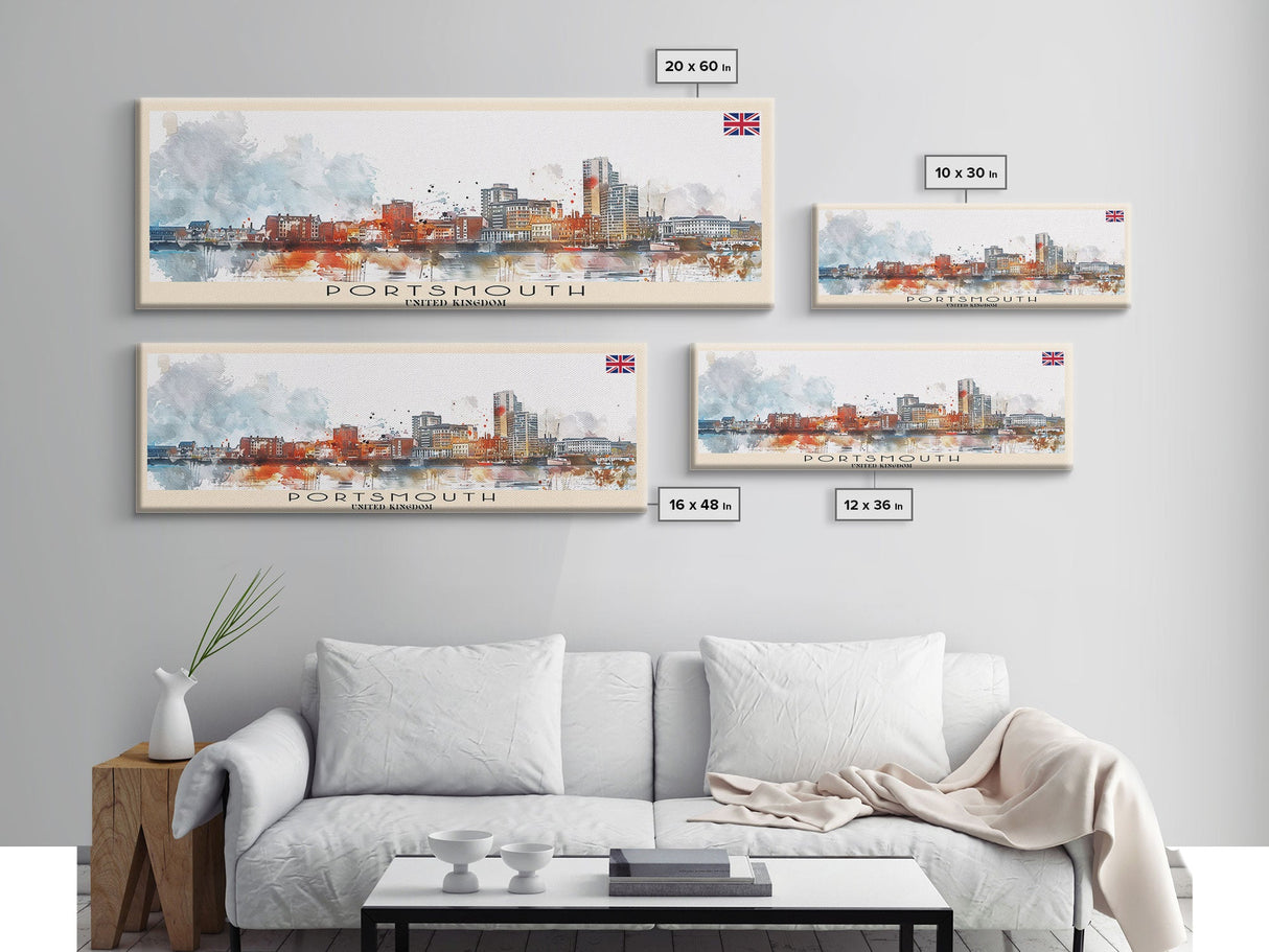 Portsmouth United Kingdom Wall Art, Panoramic Travel Poster, Panoramic Framed Canvas Print, City Wall Art, Wall Hanging Home Decor, Travel Art