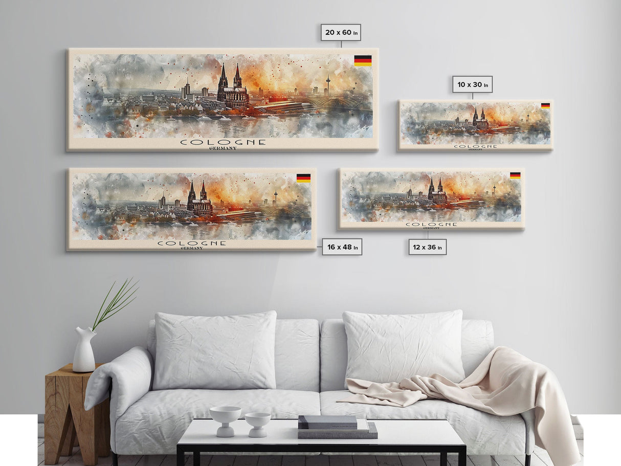 Cologne Germany Panoramic Travel Poster, Framed Canvas Print or Metal Wall Art, Travel Art, Home Decor, Panoramic Painting, Midcentury Art