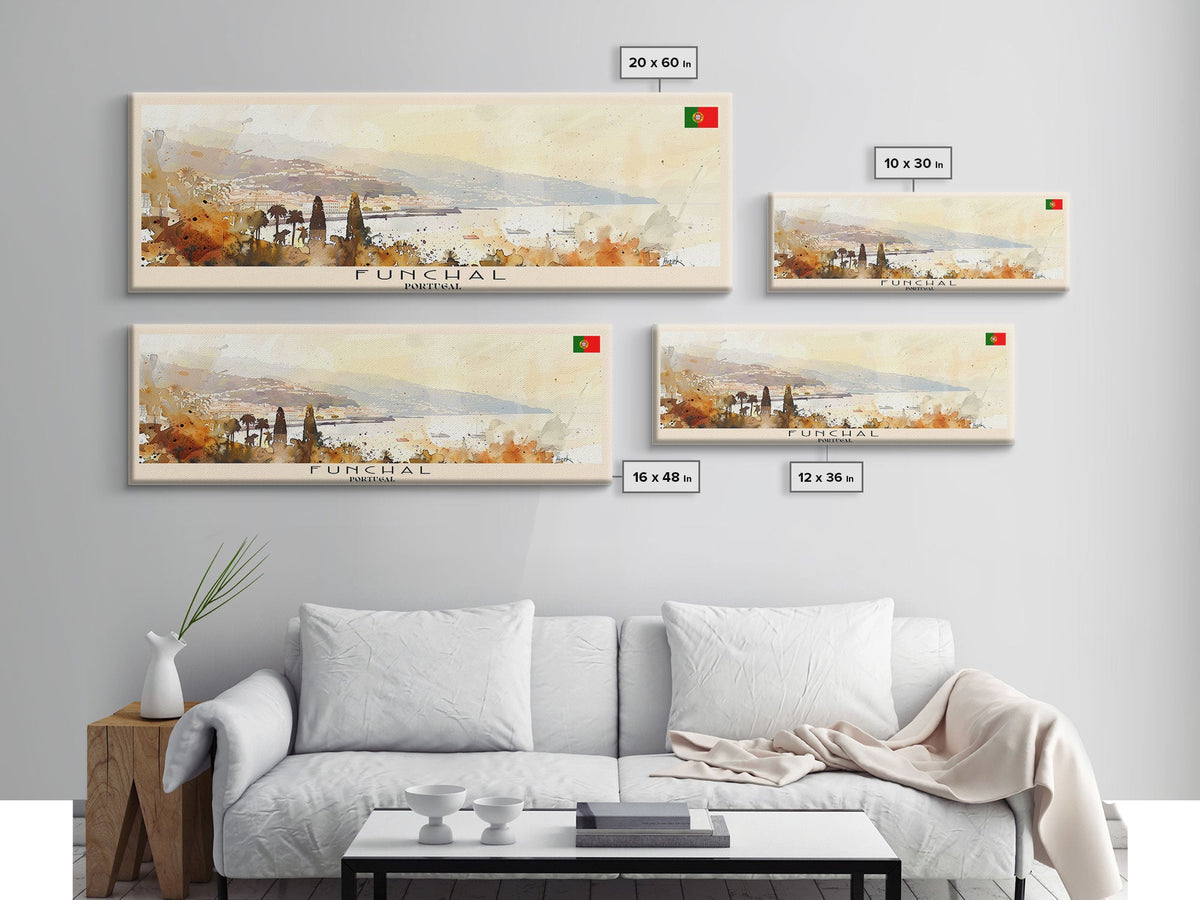 Funchal Portugal Travel Print Wall Art, Panoramic City Art, Travel Art, Wall Decor, Vacation Gift, Framed Canvas Print Or Metal Art