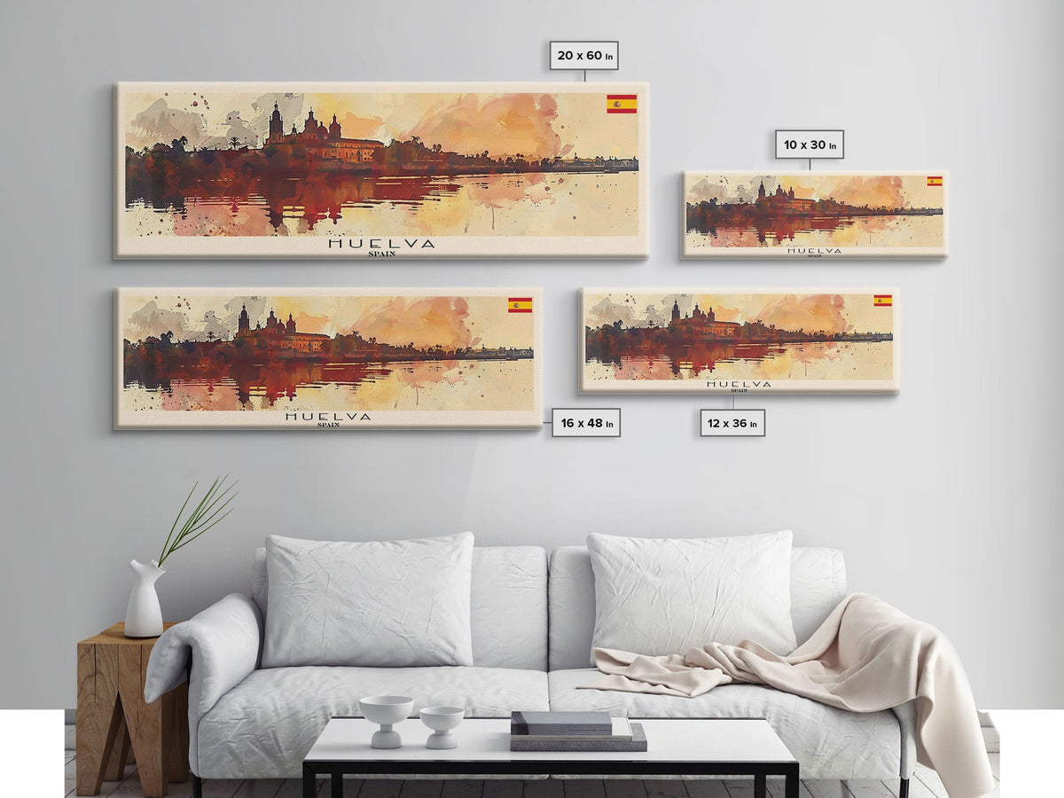 Huelva Spain Panoramic Travel Poster, Framed Canvas Print or Metal Wall Art, Travel Art, Home Decor, Panoramic Painting, Midcentury Art