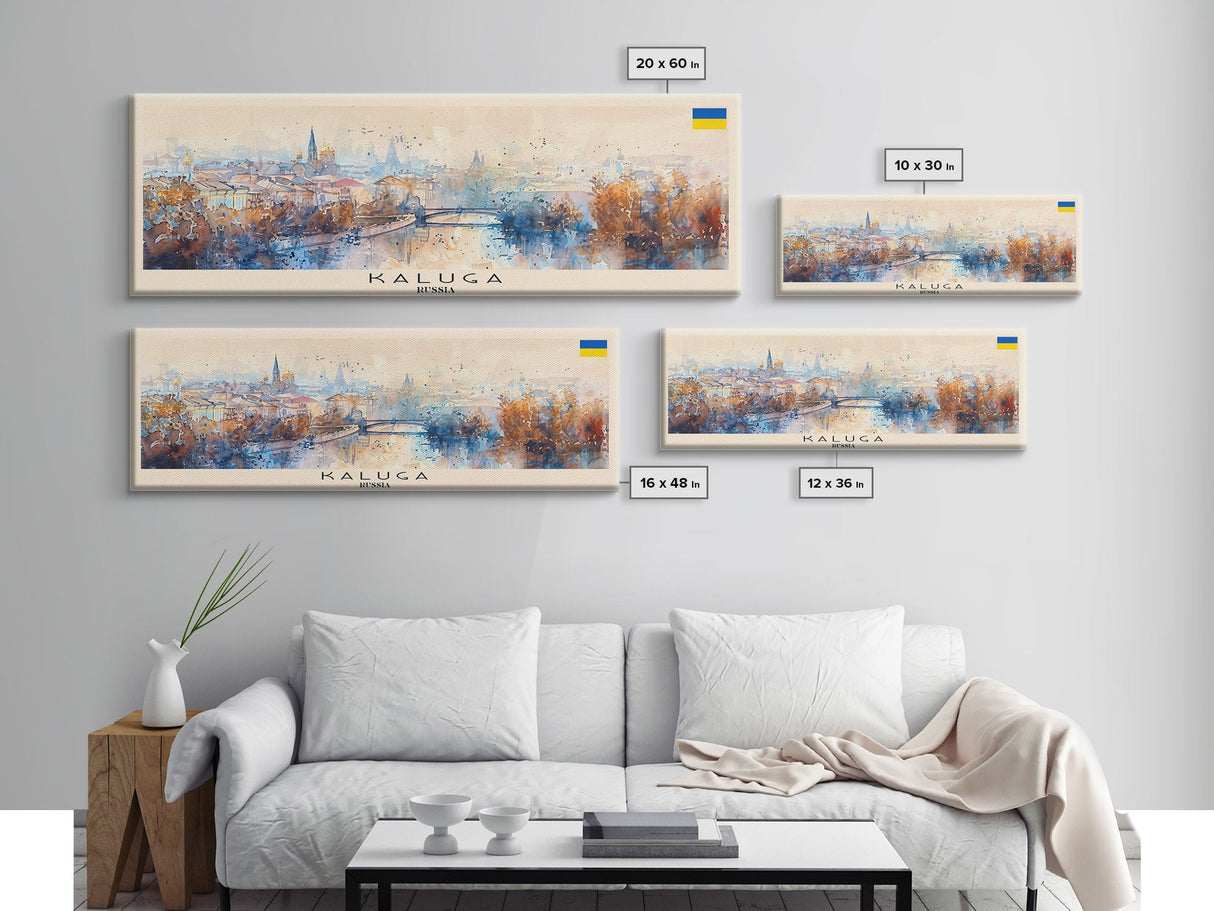 Kaluga Russia Panoramic Travel Poster, Framed Canvas Print or Metal Wall Art, Travel Art, Home Decor, Panoramic Painting, Midcentury Art