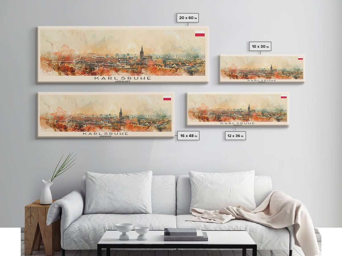 Karlsruhe Germany Panoramic Travel Poster, Framed Canvas Print or Metal Wall Art, Travel Art, Home Decor, Panoramic Painting, Midcentury Art