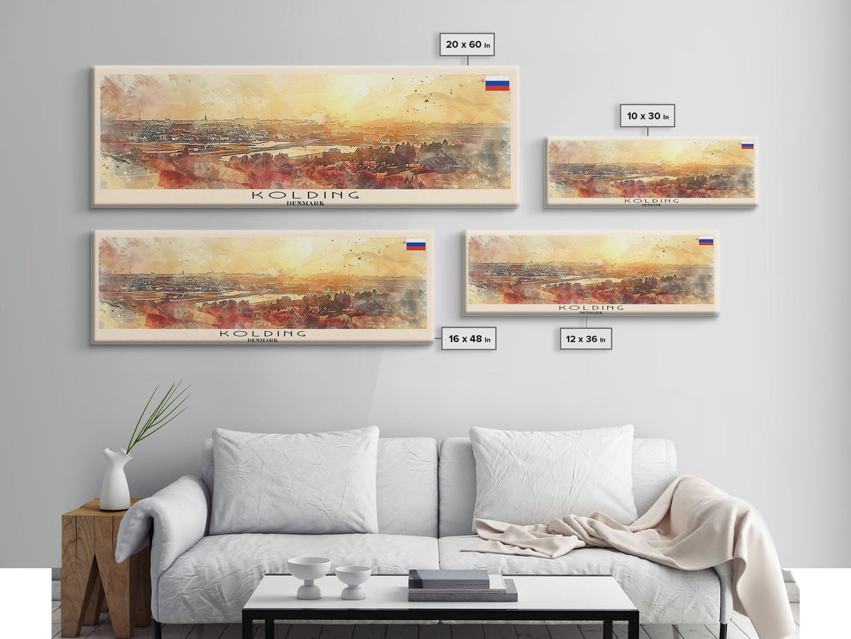 Kolding Denmark Travel Print Wall Art, Panoramic City Art, Travel Art, Wall Decor, Vacation Gift, Framed Canvas Print Or Metal Art