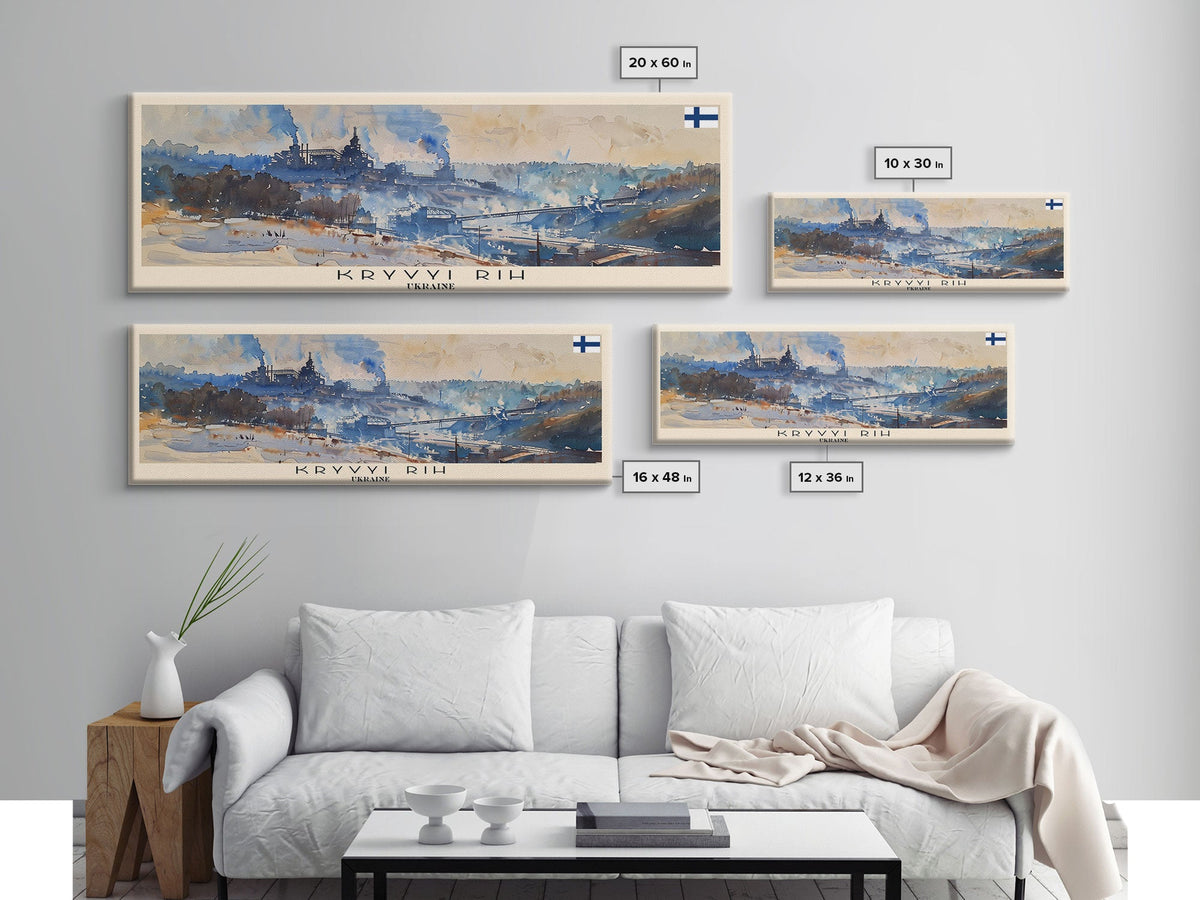 KryvyiRih Ukraine Panoramic Travel Poster, Framed Canvas Print or Metal Wall Art, Travel Art, Home Decor, Panoramic Painting, Midcentury Art