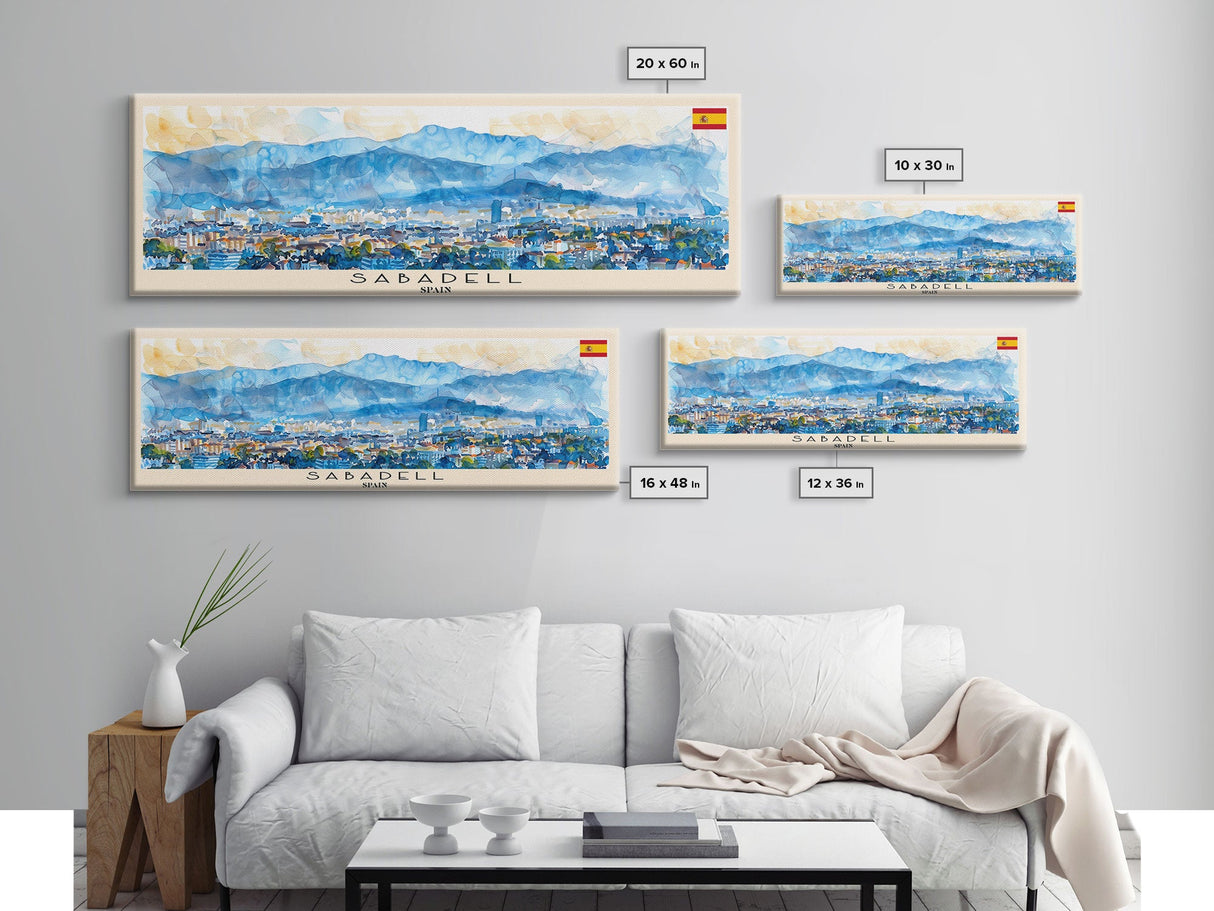 Sabadell Spain Travel Print Wall Art, Panoramic City Art, Travel Art, Wall Decor, Vacation Gift, Framed Canvas Print Or Metal Art