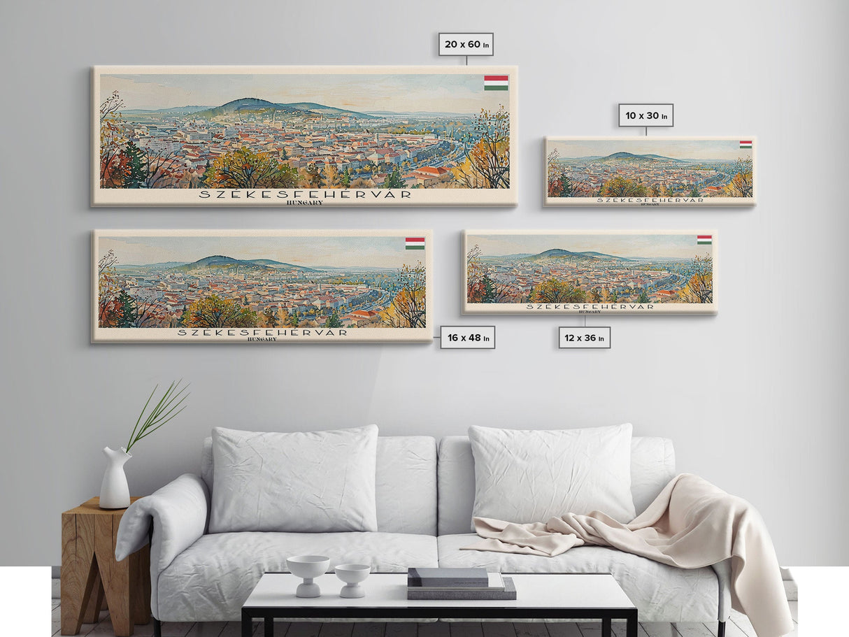 Szkesfehervar Hungary Panoramic Travel Poster, Framed Canvas Print or Metal Wall Art, Travel Art, Home Decor, Panoramic Painting, Midcentury Art