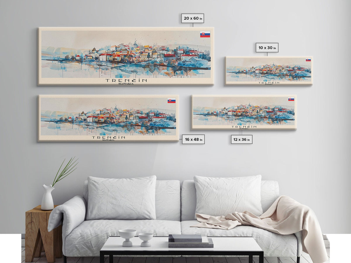 Trencin Slovakia Travel Art, City Art, Framed Canvas Print or Metal Wall Art, Europe Travel Poster, Panoramic Wall Art, Extra Wide Wall Art