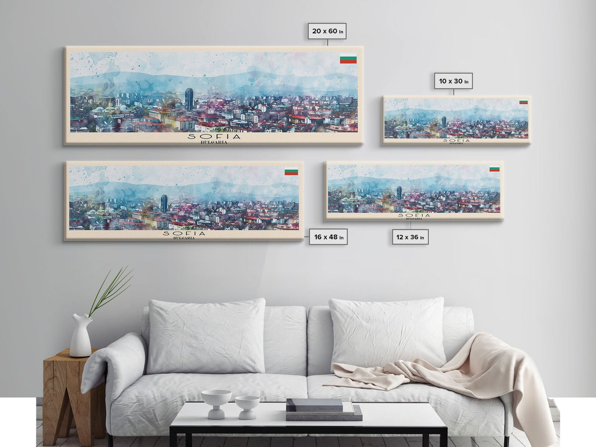 Sofia Bulgaria Wall Art, Panoramic Travel Poster, Panoramic Framed Canvas Print, City Wall Art, Wall Hanging Home Decor, Travel Art