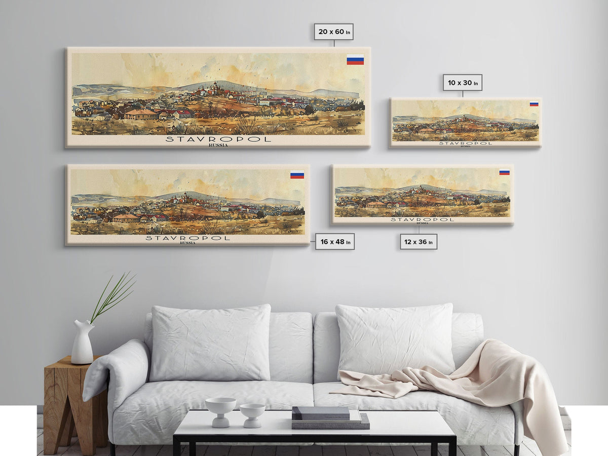 Stavropol Russia Panoramic Travel Poster, Framed Canvas Print or Metal Wall Art, Travel Art, Home Decor, Panoramic Painting, Midcentury Art