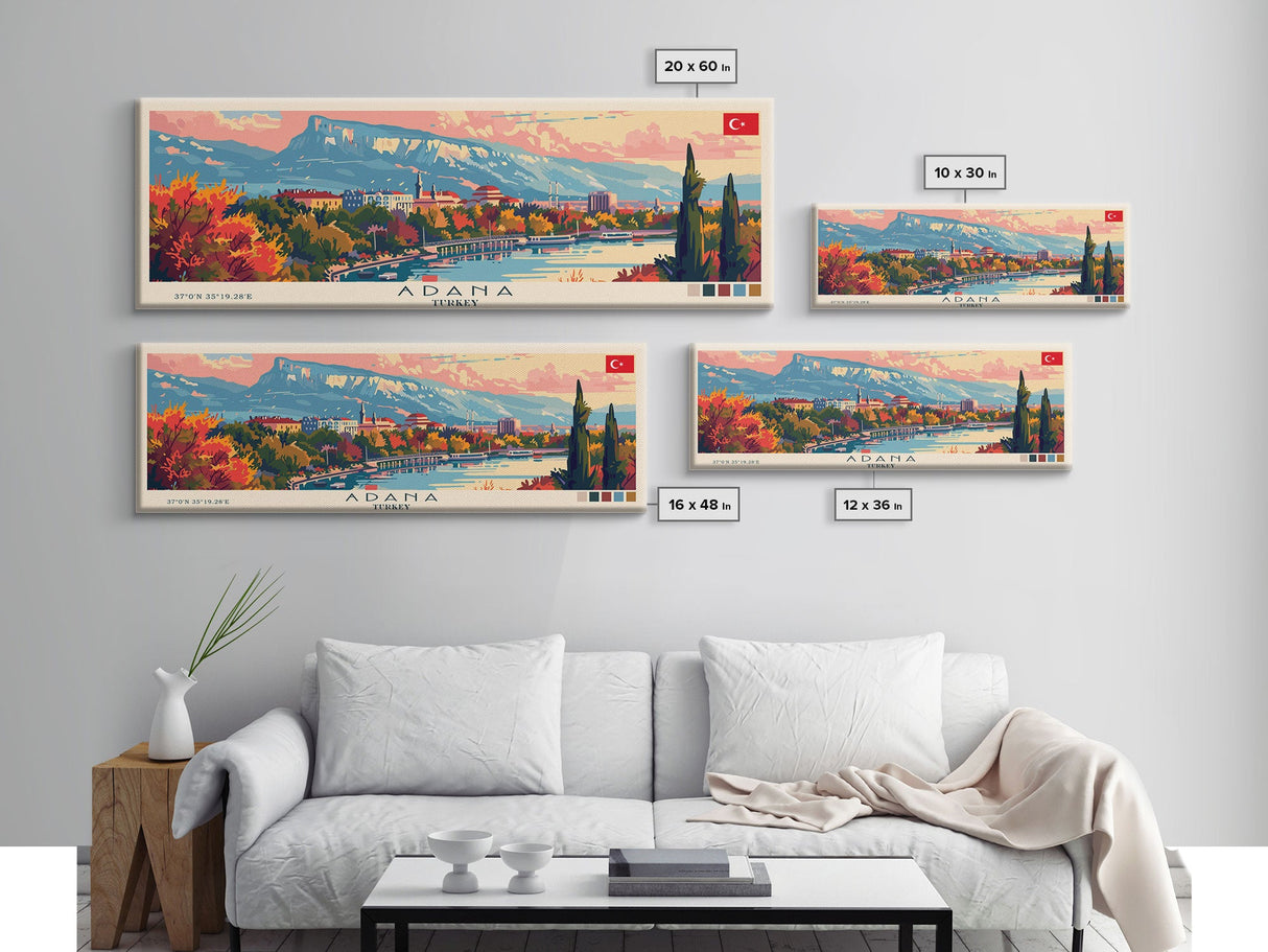 Adana Turkey Travel Art, City Art, Framed Canvas Print or Metal Wall Art, Europe Travel Poster, Panoramic Wall Art, Extra Wide Wall Art