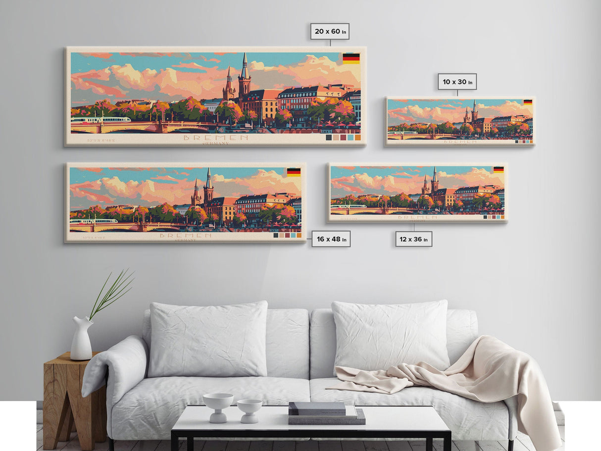 Bremen Germany Wall Art, Panoramic Travel Poster, Panoramic Framed Canvas Print, City Wall Art, Wall Hanging Home Decor, Travel Art