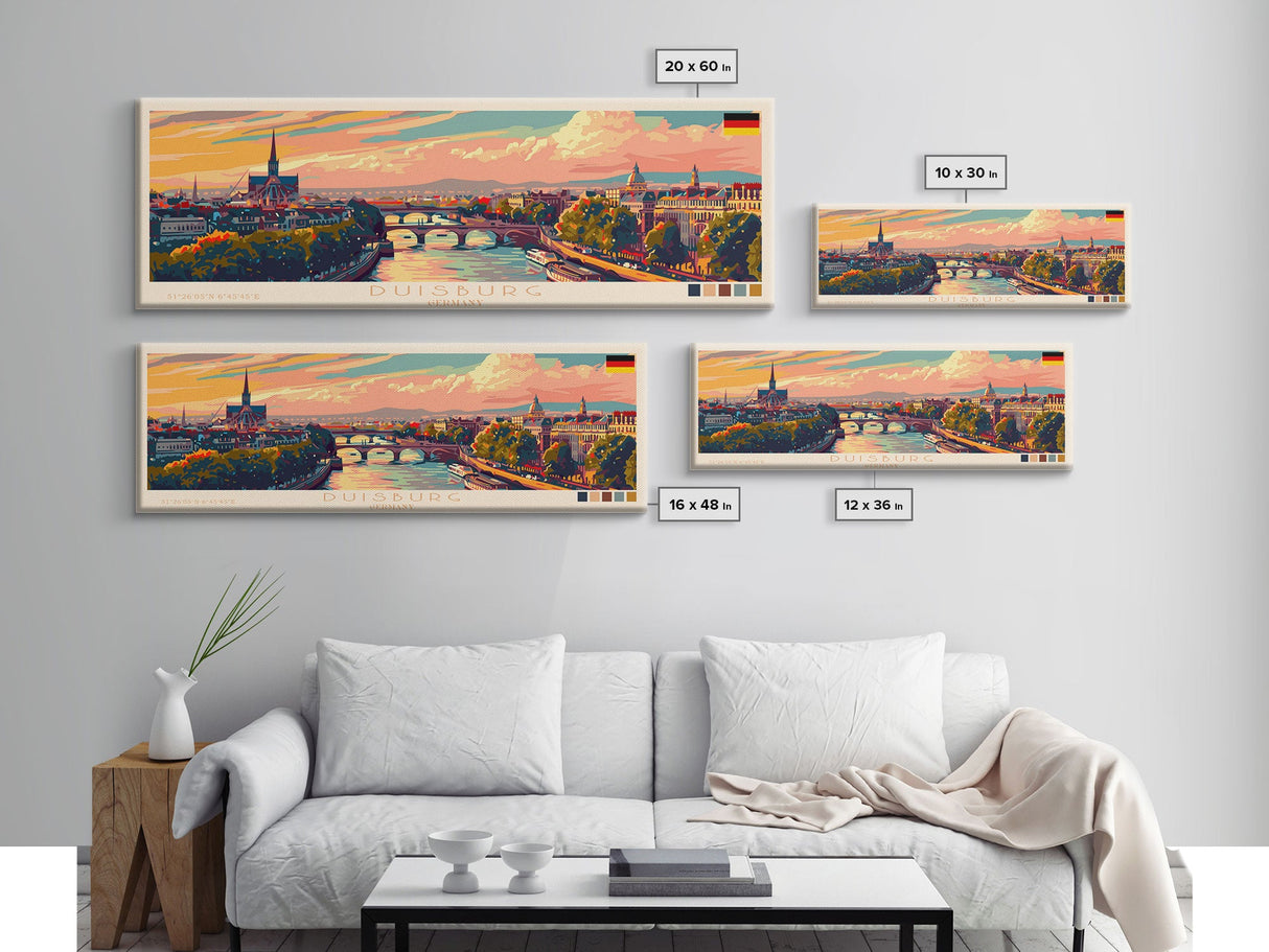 Duisburg Germany Wall Art, Panoramic Travel Poster, Panoramic Framed Canvas Print, City Wall Art, Wall Hanging Home Decor, Travel Art